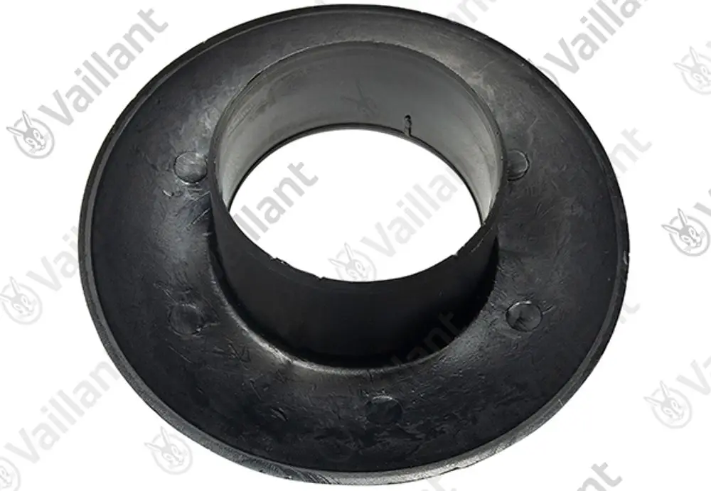 Vaillant Rosette mit einem zentralen Loch, flache schwarze Kunststoffmuffe, geeignet für die Verbindung in Heizungsanlagen.
